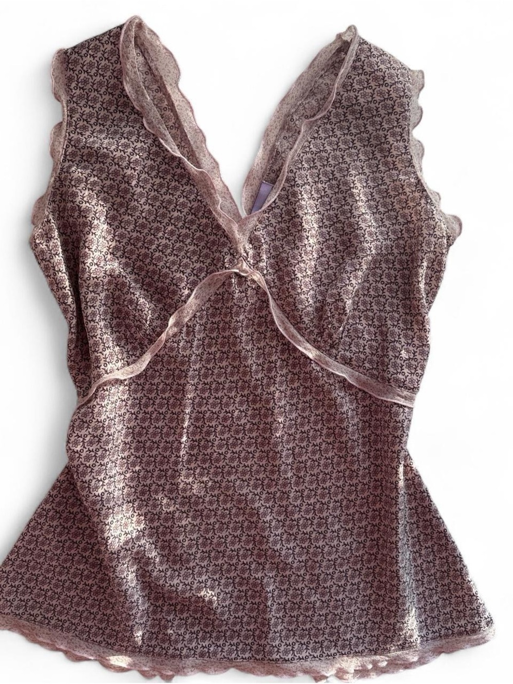 Calypso St. Barth Mauve Pink Lace-Trim V-Neck Cami